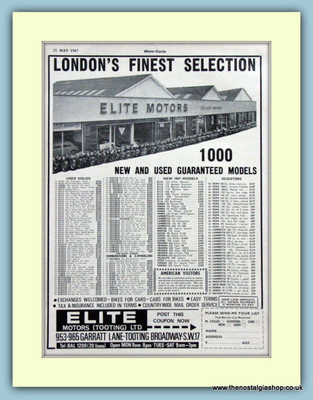 Elite Motors Tooting Original Advert 1967 (ref AD6575)