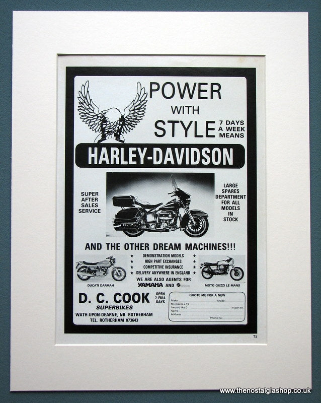 Harley-Davidson. D.C. Cook Sales advert 1979 (ref AD1232)