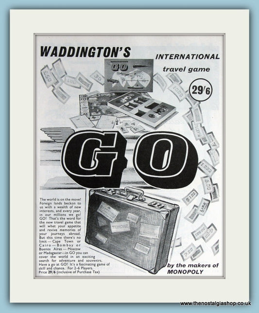 GO International Travel Game. Original Advert 1962 (ref AD2814)