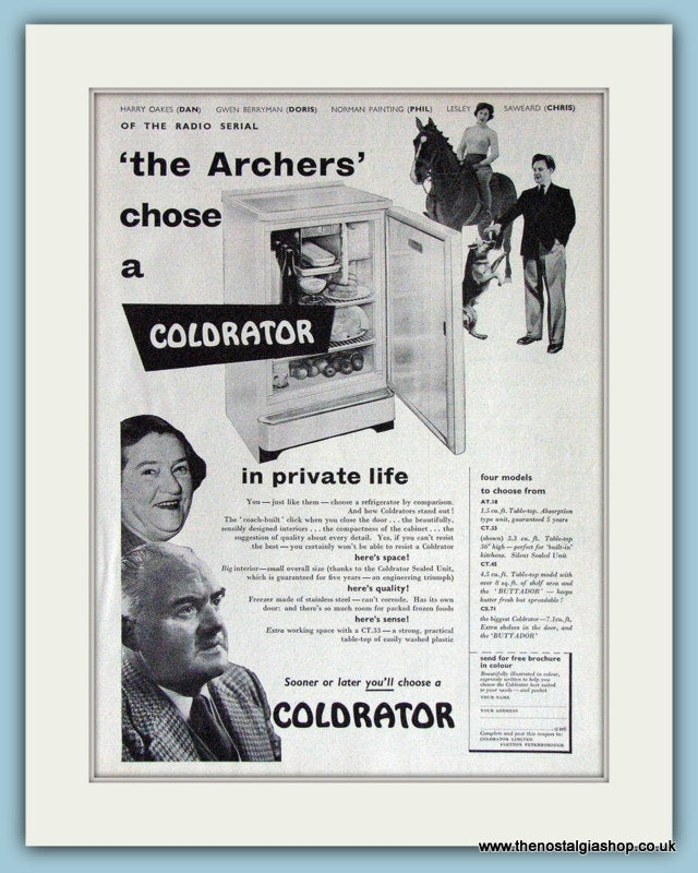 Coldrator Fridge Featuring The Archers Original Advert 1955 (ref AD3849)