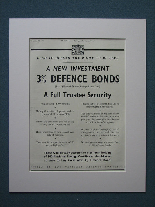 Defence Bonds 1939 Original advert (ref AD847)