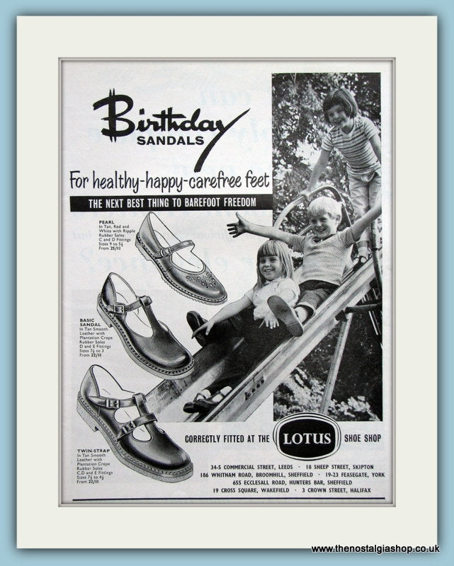 Lotus Birthday Sandals. Original Advert 1965 (ref AD3560)