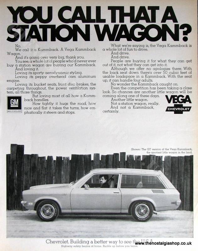 Chevrolet Vega Kammback Wagon. Original Advert 1972 (ref AD4010)