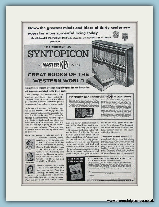 Syntopicon Books Original Advert 1957 (ref AD4577)