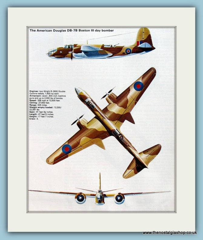 American Douglas DB-7B Boston III Day Bomber. Print (ref PR544)