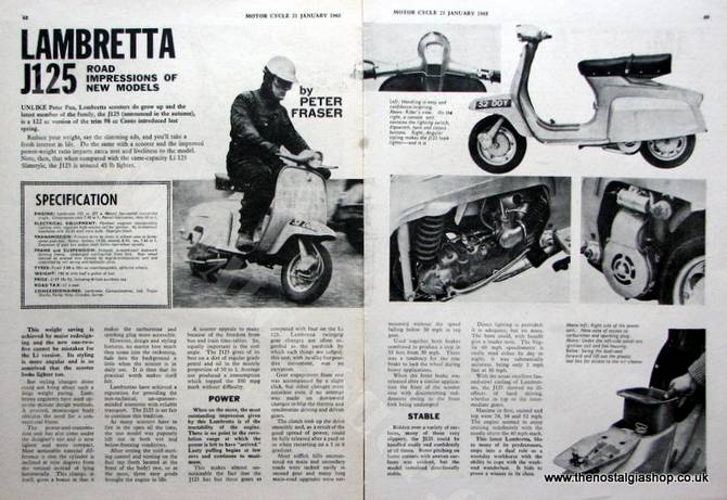 Lambretta J125 2 page road test. 1965. (ref AD1322)
