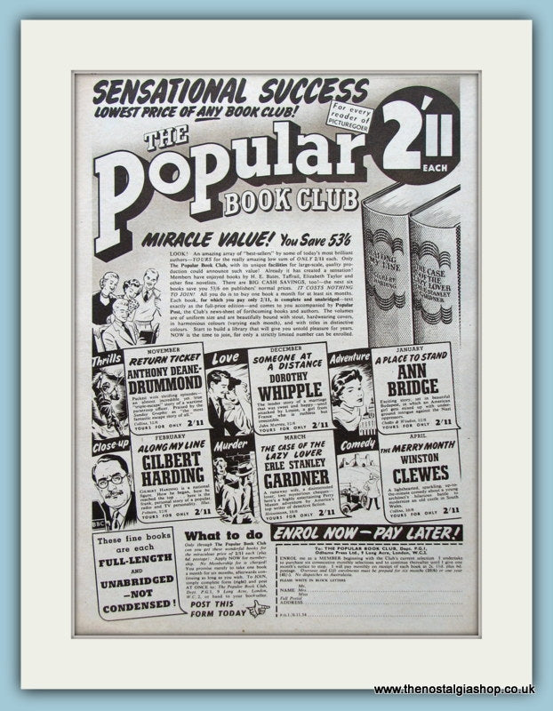 The Popular Book Club 1954 Original Advert (ref AD4520)