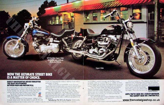 Harley Davidson Fat Bob Super Glide & Super Glide. Original advert 1979 (ref AD1293)