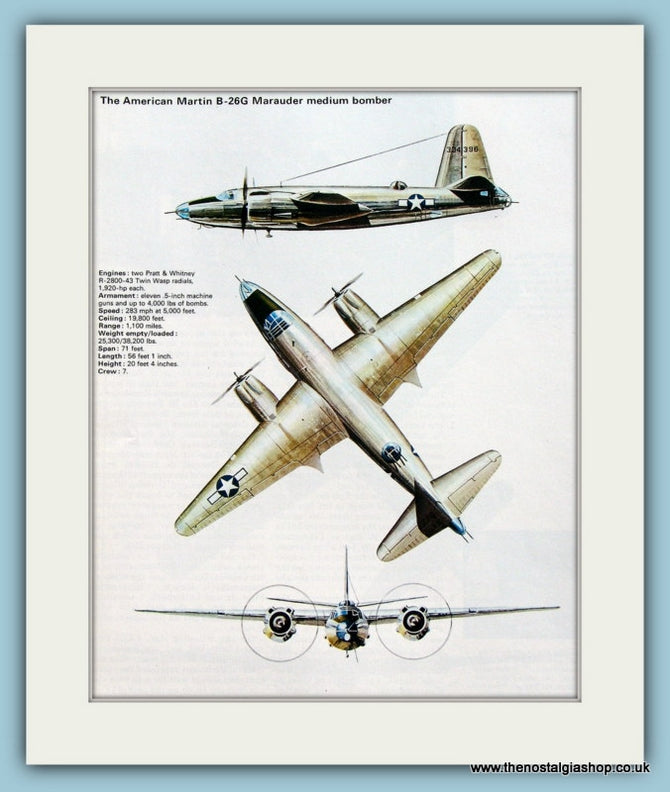 American Martin B-26G Marauder Medium Bomber. Print (ref PR551)