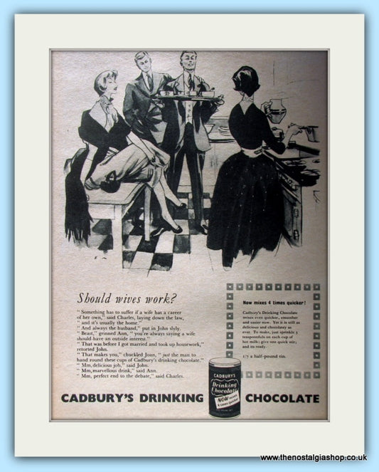 Cadbury's Drinking Chocolate Original Advert 1954 (ref AD4922)