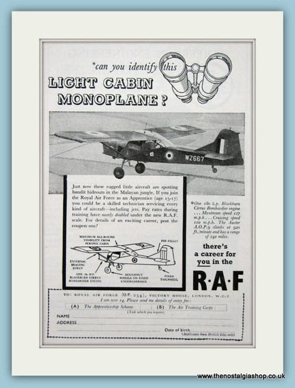 R.A.F Set Of 4 Original Adverts 1957 (ref AD6268)
