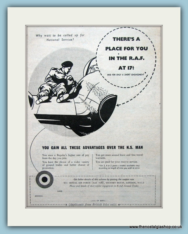 R.A.F Coupon For Application Original Advert 1954 (ref AD6295)