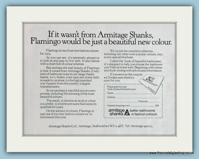 Armitage Shanks Flamingo Bath Suite. Original Advert 1974 (ref AD2361)