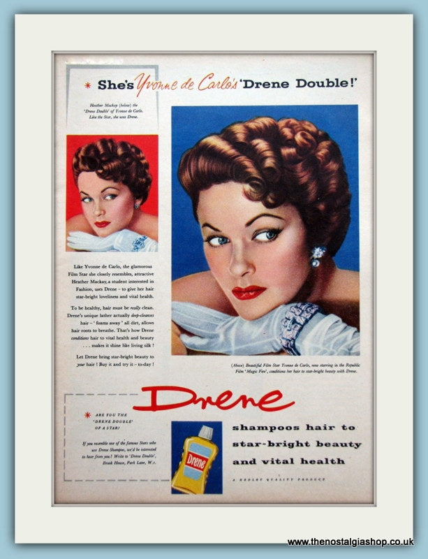 Drene Shampoo Featuring Yvonne de Carlo Original Advert 1955 (ref AD3628)