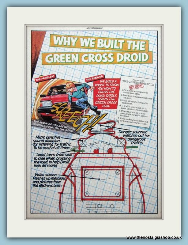 Green Cross Code Droid. Set of 2 Original Adverts 1982 (ref AD2639)