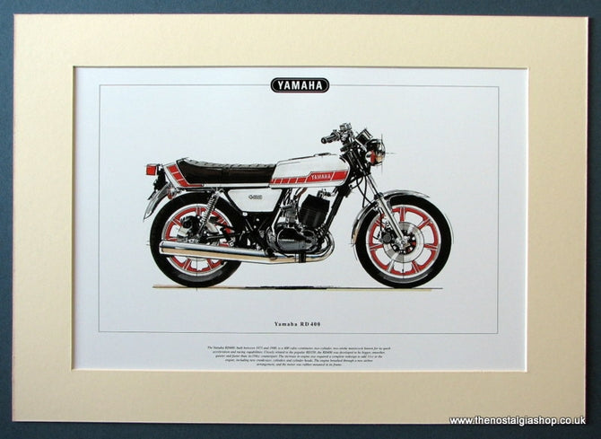 Yamaha RD 400 Mounted Motorcycle Print (ref PR3037)