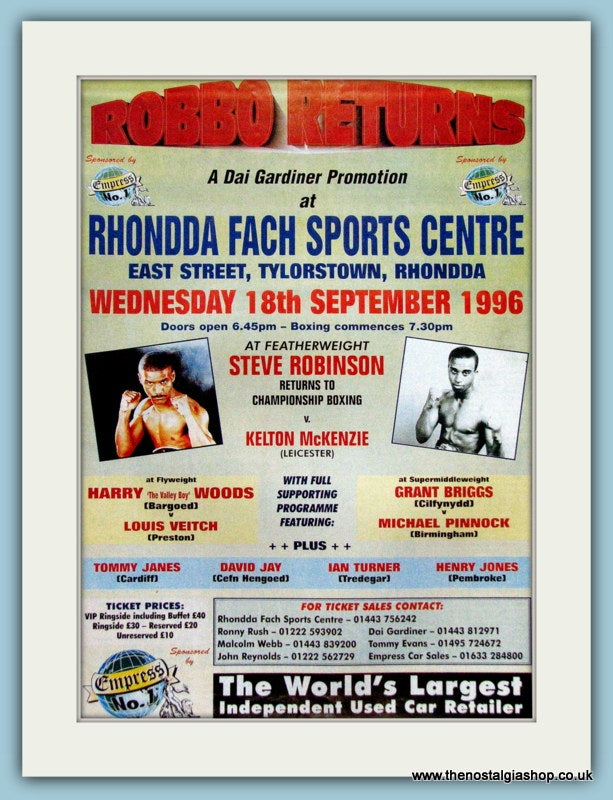 Steve Robinson v Kelton McKenzie.1996 Original Advert (ref AD4392)