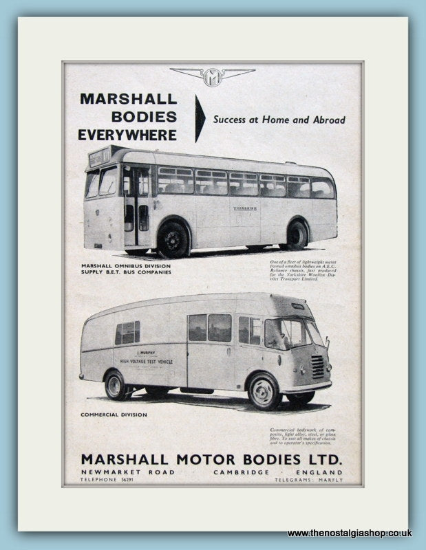 Marshall Motor Bodies Original Advert 1962 (ref AD2964)