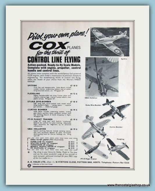 Cox Planes Aircraft Hobby 1966 Original Advert (ref AD2874)