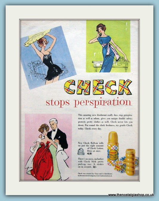 Check Deodorant. Original Advert 1950s (ref AD3646)