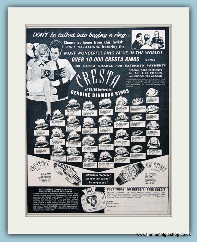 Cresta Diamond Rings Set Of 2 Original Adverts 1963 & 1967 (ref AD6188)