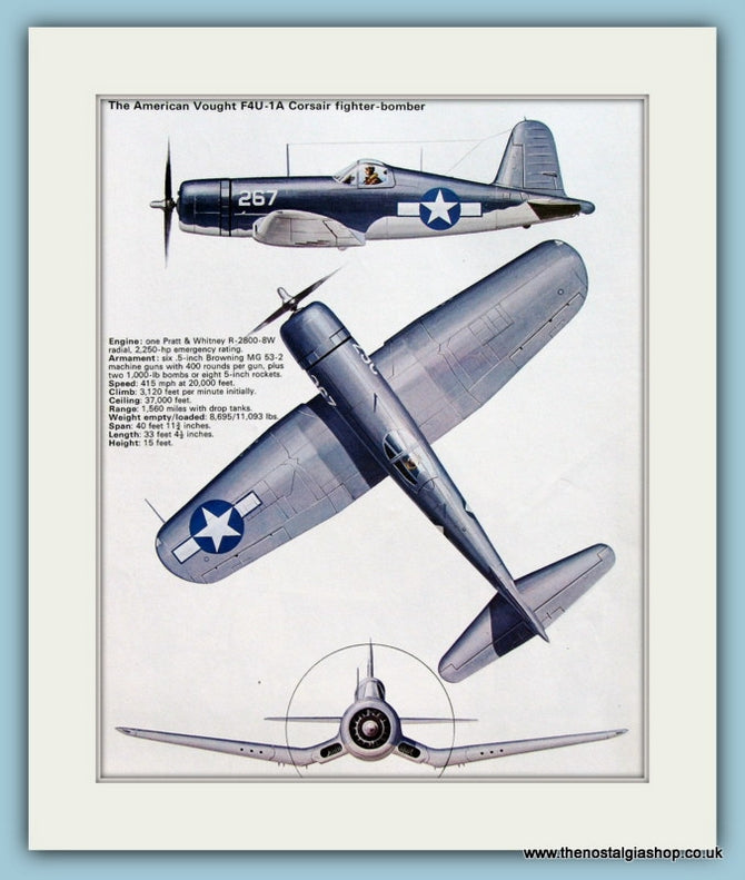 American Vought F4U-1A Corsair Fighter Bomber. Print (ref PR560)