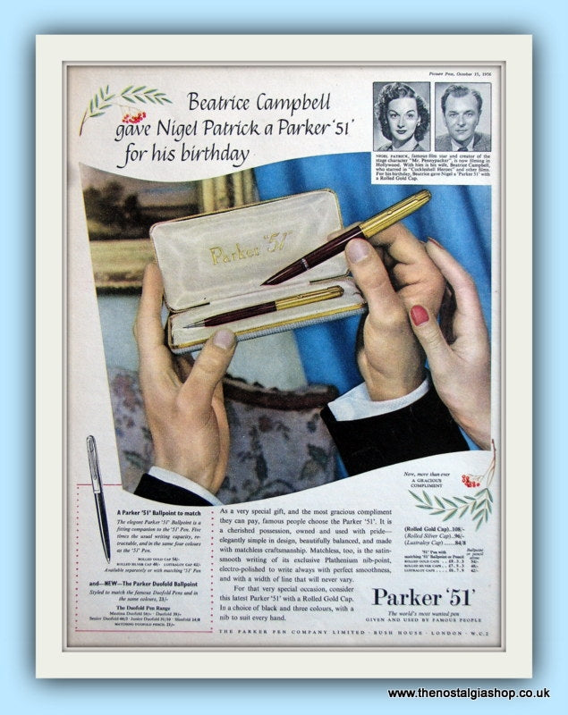 Parker 51 Ballpoint Pen. Original Advert 1956 (ref AD8005)