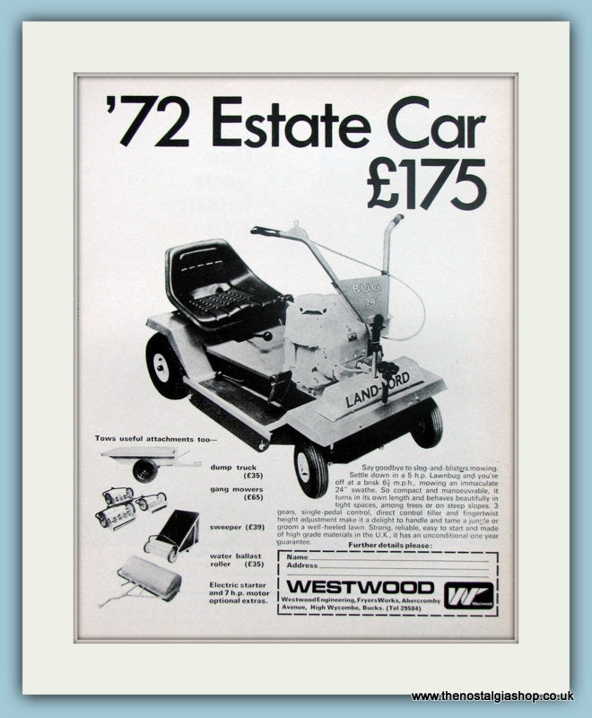 Westwood Lawnbug Mower. Original Advert 1972 (ref AD4605)