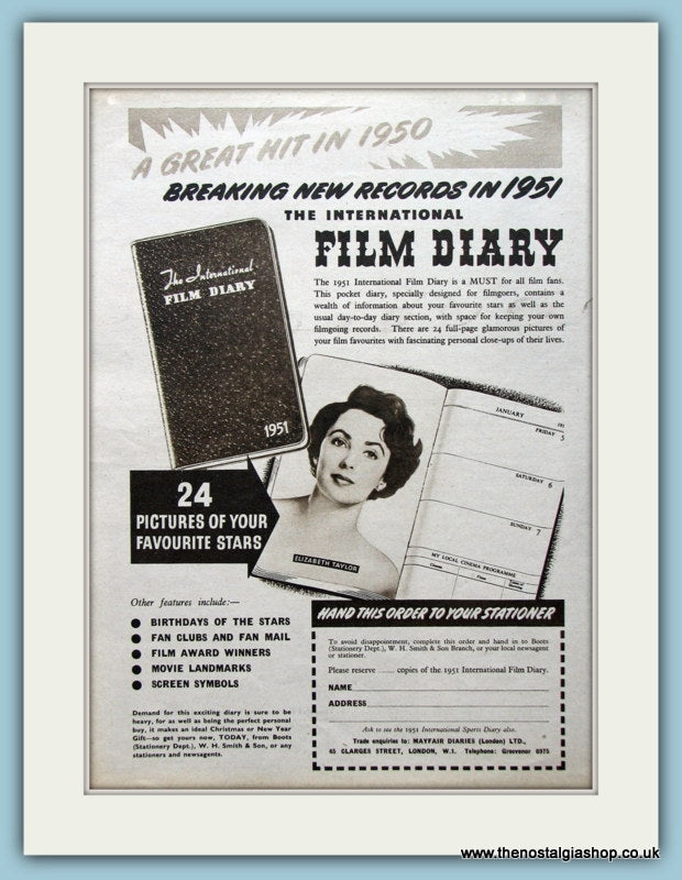 Film Diary Featuring Elizabeth Taylor Original Advert 1951 (ref AD4500)