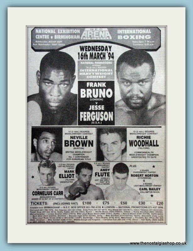 Frank Bruno v Jesse Ferguson. 1994 Original Advert (ref AD4389)