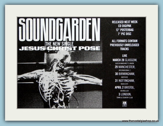 Soundgarden. Jesus Christ Pose. Original Advert 1992 (ref AD1966