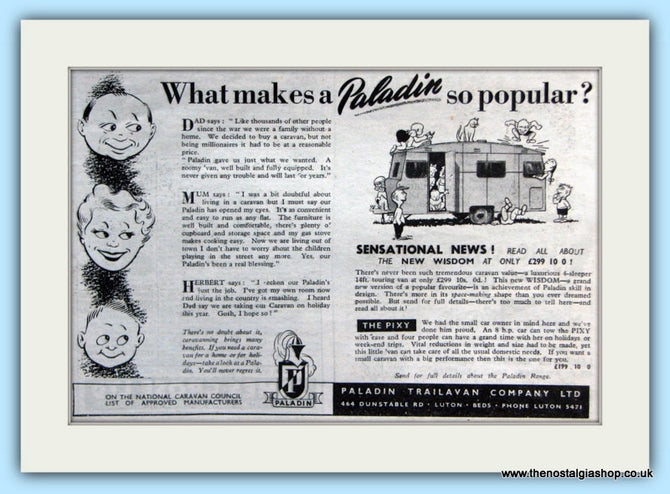 Paladin Wisdom Caravan Original Advert 1952 (ref AD5058)