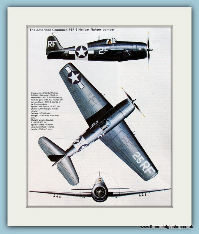 American Grumman F6F-5 Hellcat Fighter Bomber. Print (ref PR540)