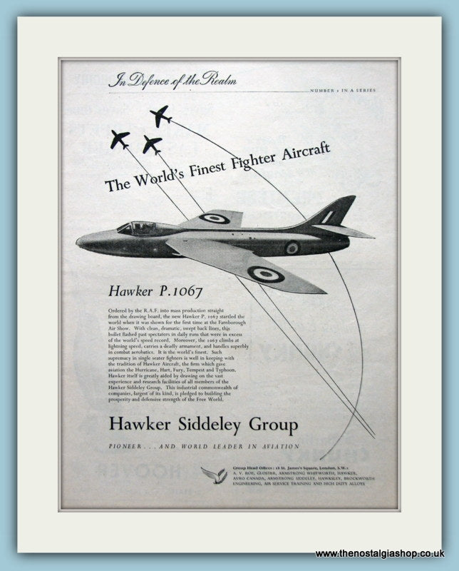 Hawker Siddeley Group The Hawker P.1067 Aircraft Original Advert 1952 (ref AD6279)
