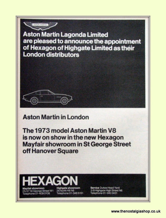Aston Martin Lagonda Hexagon Distributors Original Advert 1973 (ref AD6748)