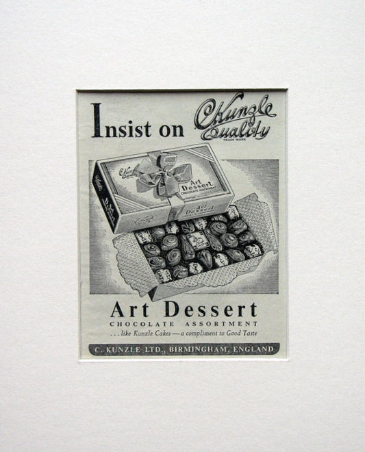 Kunzle Cakes Chocolates. Original advert 1954 (ref AD1525)