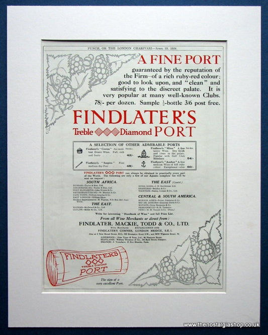 Findlater's Treble Diamond Port. Original advert (ref AD1023)