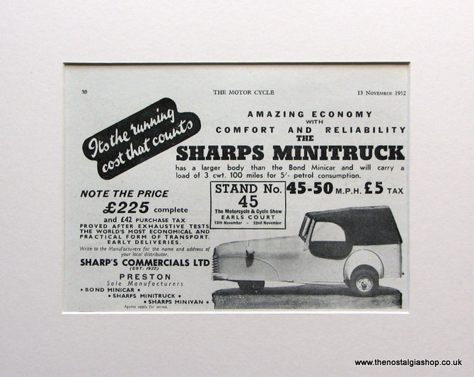 Sharps Minitruck 1952 Original Advert (ref AD1592)