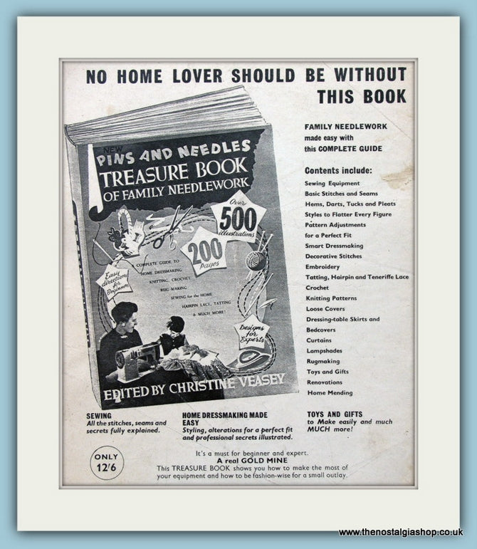 Pins And Needles Treasure Book Dressmaking Original Advert 1965 (ref AD4570)
