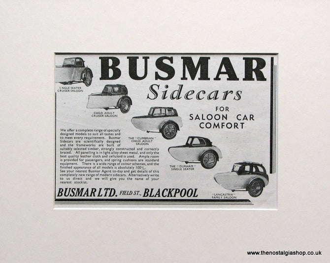 Busmar Sidecars 1951 Original Advert (ref AD1588)