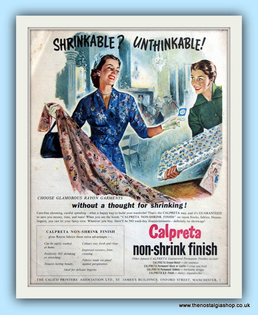 Calpreta Non-Shrink Finish. Original Advert 1950s (ref AD8009)
