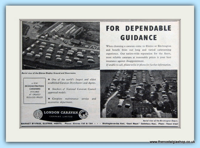 London Caravan Elstree & Birchington Displays Original Advert 1953 (ref AD6321)