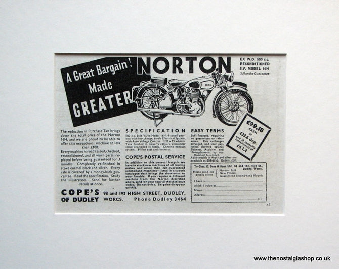 Norton 500cc S.V. Model 16H Original advert 1950s (ref AD1610)