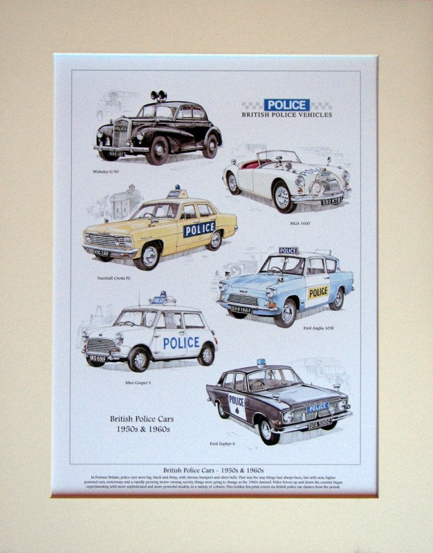 Police; British Cars 1950s & 1960s Mounted Print