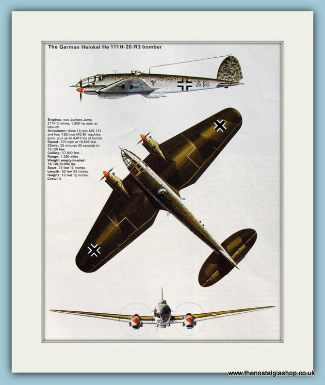 German Heinkel He 111H-20/R3 Bomber. Print. (ref PR518)