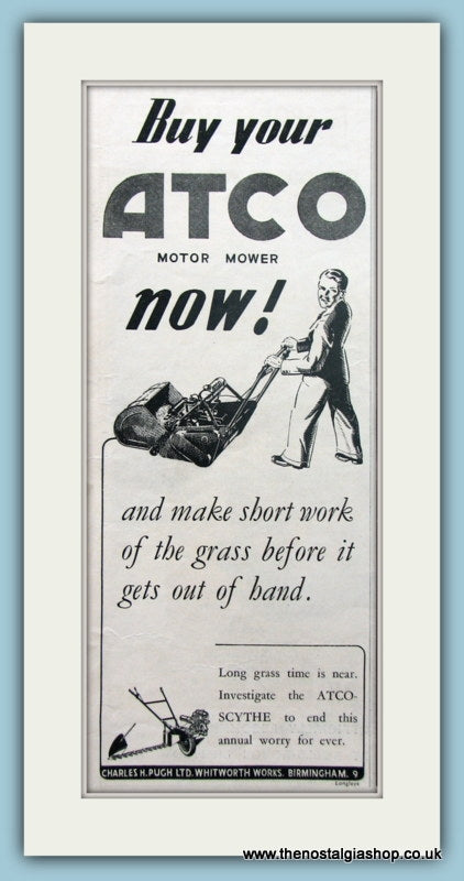 Atco Motor Mowers. Set of 2 Original Adverts 1938 (ref AD4593)