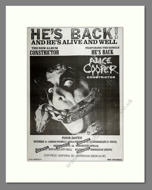 Alice Cooper - Constrictor. Vintage Advert 1986 (ref AD16014)
