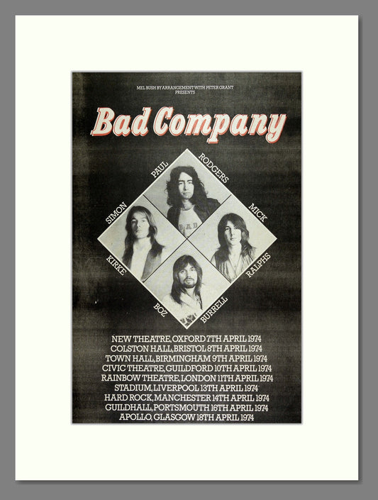 Bad Company - UK Tour. Vintage Advert 1974 (ref AD16073)