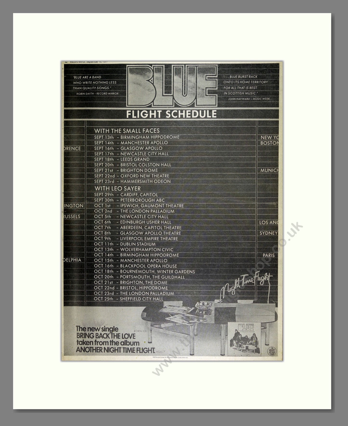 Blue - UK Tour. Vintage Advert 1977 (ref AD16211)