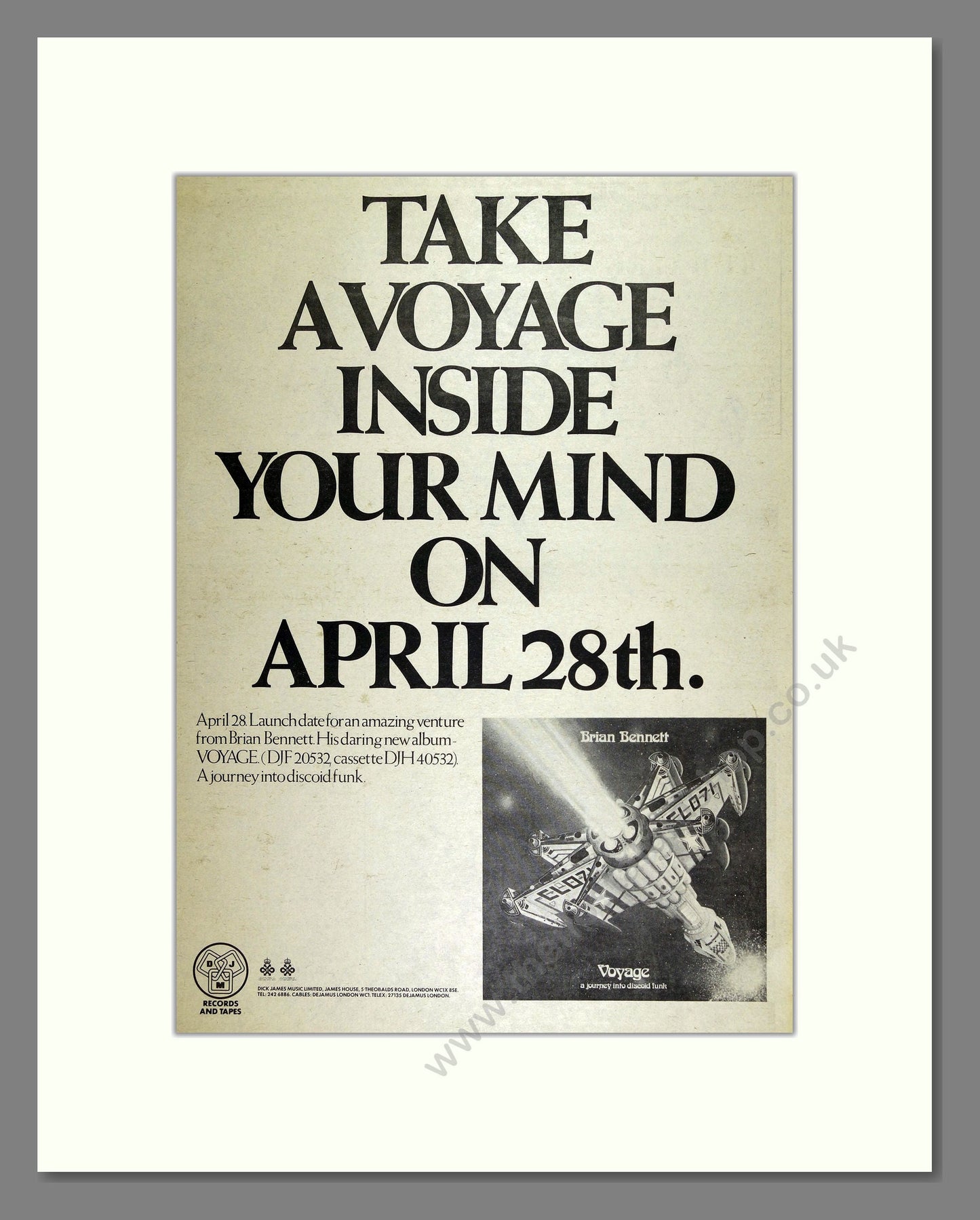 Brian Bennett - Voyage. Vintage Advert 1978 (ref AD16238)